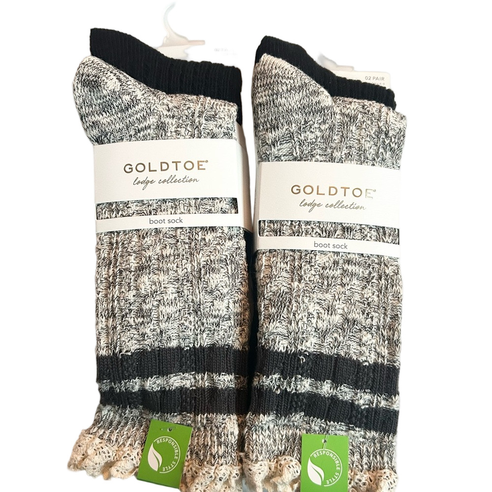 Gold Toe Woman’s Black, Gray and Cream Boot Socks Size 6-9.